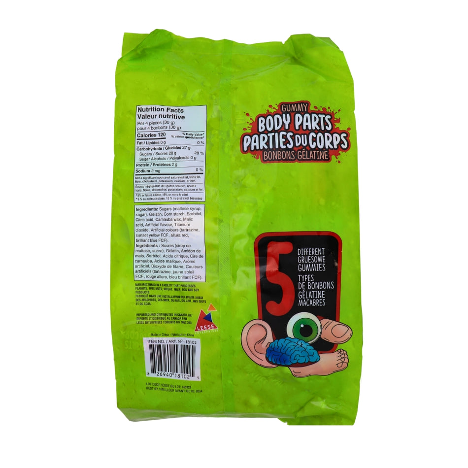 Gummy Body Parts 55ct - 412g Nutrition Facts Ingredients - Gummy Body Parts 55ct - Anatomy of Sweetness - Terrifyingly Tasty - Gory Gourmet Fun - Disturbingly Delicious - Halloween Candy - Bold Flavours - Spooky Treats - Candy Display - Creepy Cravings