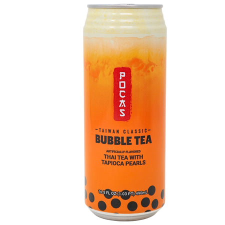Pocas Bubble Tea with Tapioca Pearls Thai Tea - 16.5oz - Bubble Tea - Thai Bubble Tea - Pocas Tea - Pocas Bubble Tea
