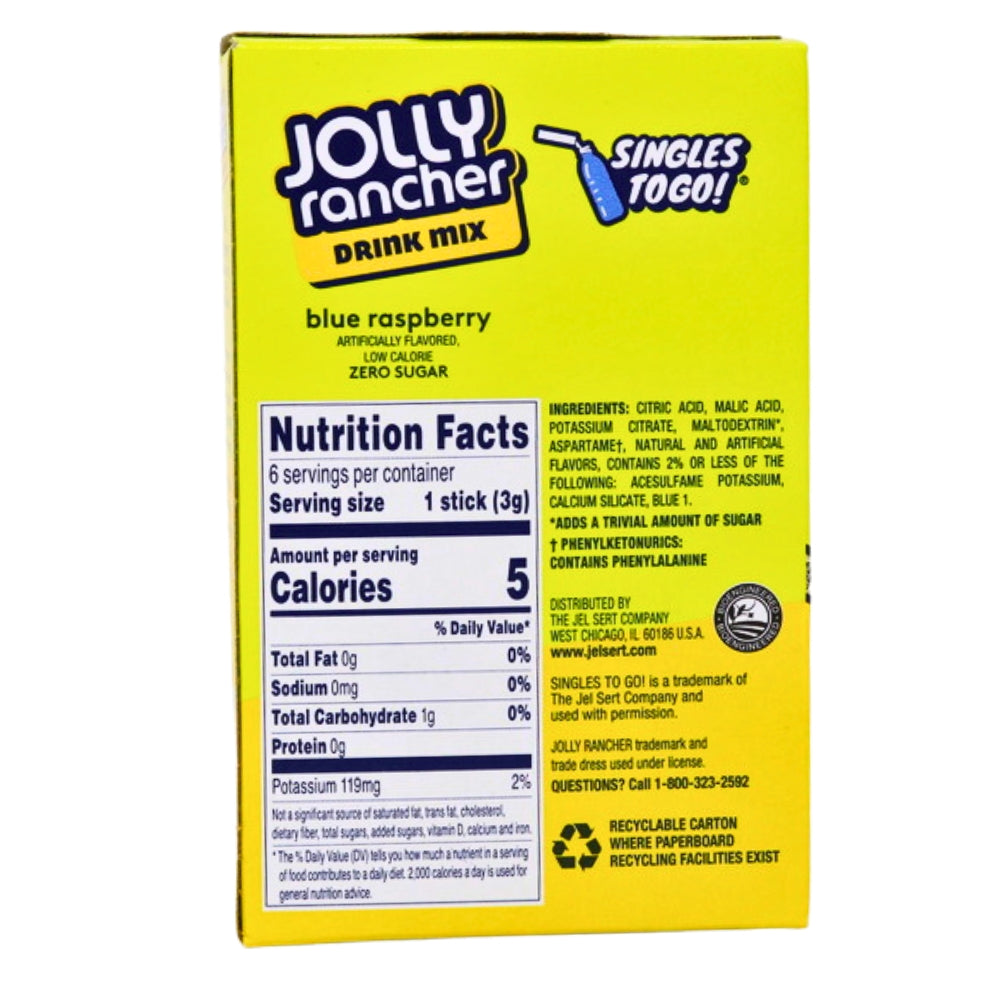 Jolly Rancher Singles To Go Blue Raspberry Nutrition Facts Ingredients