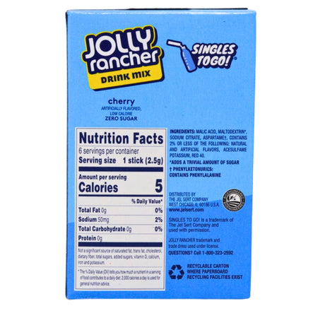 Jolly Rancher Singles To Go-Cherry Drink Mix - Nutrition Facts Ingredients