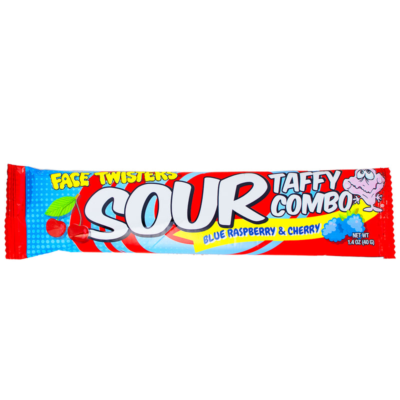 Face Twisters Sour Taffy Blue Raspberry & Cherry - 1.4oz - Face Twisters Sour Taffy - Sour Taffy Candy - Blue Raspberry Candy - Cherry Candy - Sour Candy Taffy - Taffy Candy Assortment