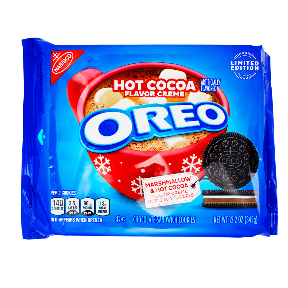 Oreo Limited Edition Marshmallow Hot Cocoa - 345g - Oreo limited edition - Marshmallow hot cocoa cookies - Winter snack - Chocolate sandwich cookies - Cozy indulgence - Creamy marshmallow filling - Seasonal treat - Hot cocoa flavour - Chocolate cookie goodness - Delicious winter cookies