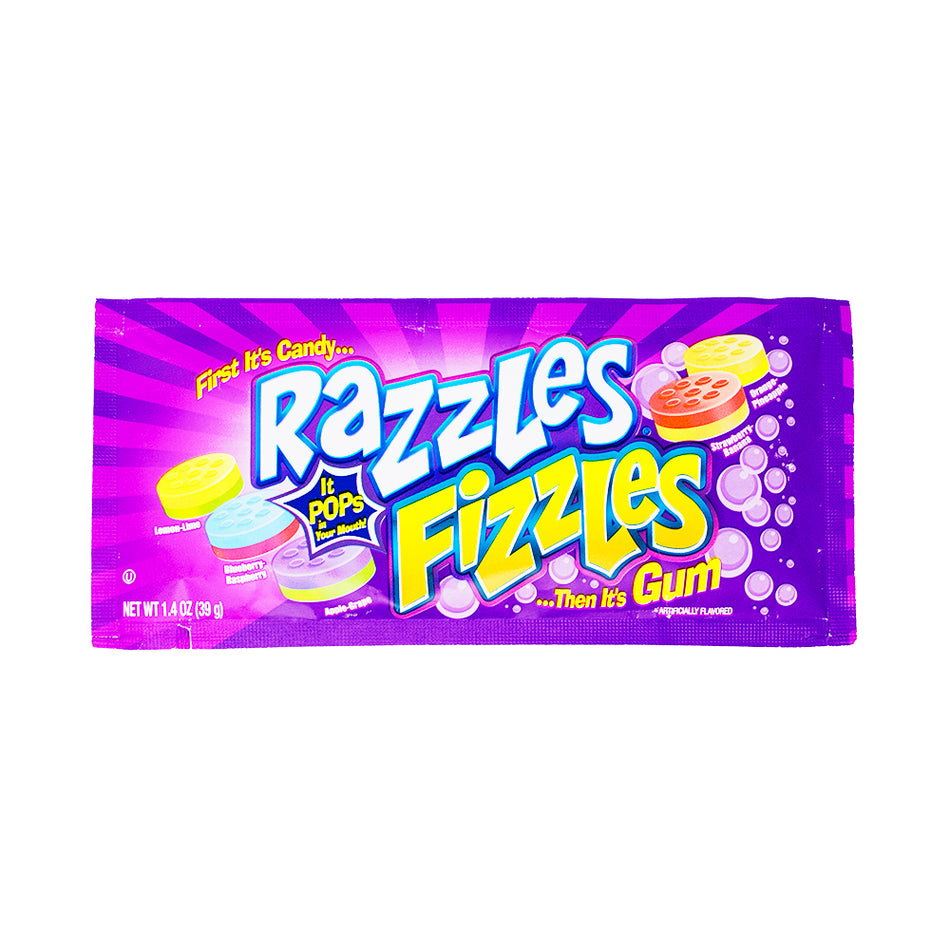 Razzles Fizzles - 39g - Razzles - Razzles Candy - Retro Candy - Nostalgic Candy - 80s Candy - Bubble Gum Candy - Razzles Fizzles