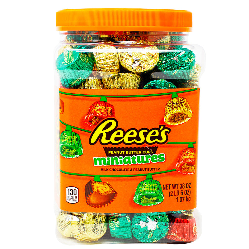 Reese's Christmas Miniatures Pantry Size Tub - 38oz - Christmas Reese's - Miniatures Pantry Size - Holiday chocolate - Peanut butter cups - Festive candy - Seasonal treats - Christmas pantry essentials - Chocolate indulgence - Holiday gifting - Sweet celebrations