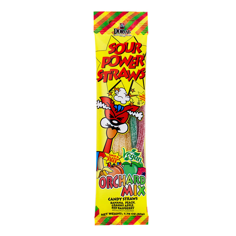 Sour Power Straws Orchard Mix - 1.75oz - Sour Candy - Sour Power Straws - Sour Power Straws Orchard Mix - Vegan Candy - Vegan Sour Candy - Vegan Gummies