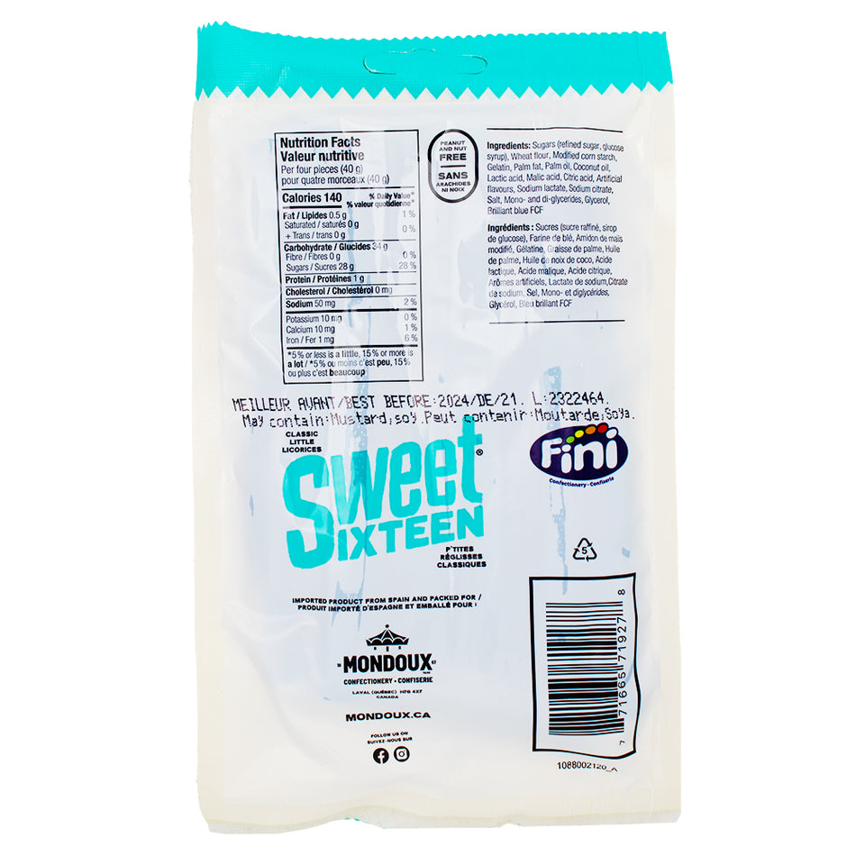  Sweet Sixteen Raspberry Filled Licorice - 100g Nutrition Facts Ingredients - Sweet Sixteen Candy - Sweet Sixteen Licorice - Canadian Candy