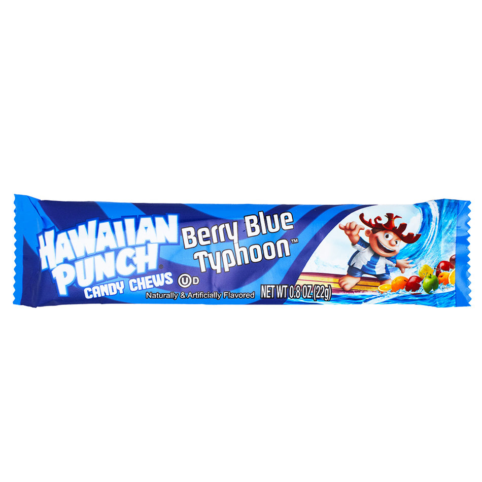 Hawaiian Punch Chew Bars Berry Blue Typhoon - .8oz - Hawaiian Punch - Hawaiian Punch Chew Bars - Berry Blue Typhoon candy - Tropical candy - Blueberry flavoured candy - Chewy bars - Exotic candy - Island-inspired treats - Fruity chew bars - Hawaiian Punch candy - Delicious snacks