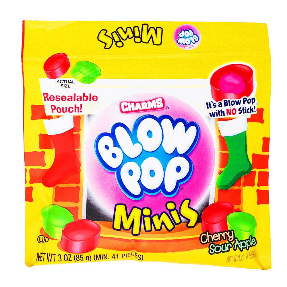 Charms Blow Pop Minis Christmas Pouch - 3oz - Charms Blow Pop Minis - Holiday Lollipop Assortment - Christmas Candy Pouch - Festive Candy Mix - Stocking Stuffer Sweets - Bite-Sized Lollipop Joy - Charms Candy - Christmas Candy 