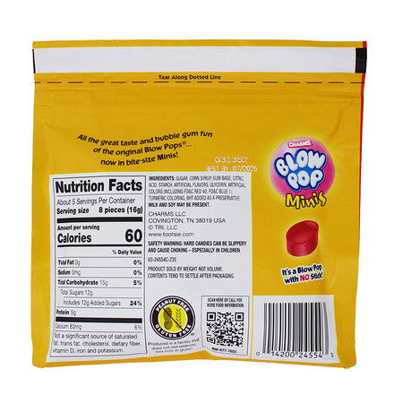 Charms Blow Pop Minis Christmas Pouch - 3oz Nutrition Facts Ingredients - Charms Blow Pop Minis - Holiday Lollipop Assortment - Christmas Candy Pouch - Festive Candy Mix - Stocking Stuffer Sweets - Bite-Sized Lollipop Joy - Charms Candy - Christmas Candy 