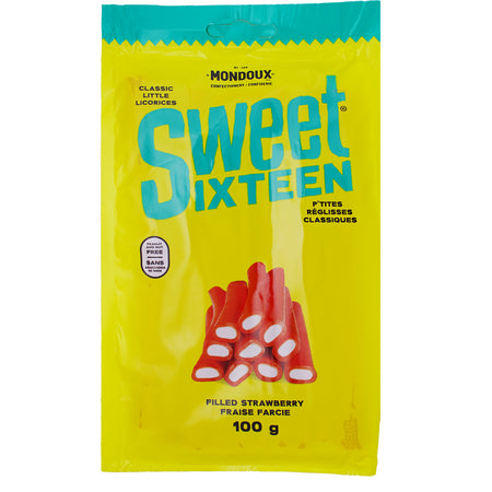 Sweet Sixteen Strawberry Filled Licorice - 100g, sweet sixteen, sweet sixteen candy, canadian candy, canadian sweets, canadian treats