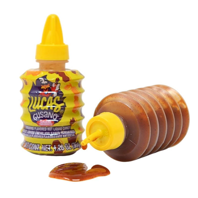 Lucas Gusano Liquid Candy Tamarind - 10ct Box - Mexican Candy - Spicy Candy