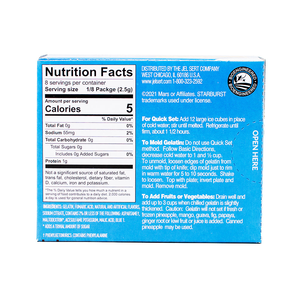Starburst Sugar Free Gelatin Blue Raspberry - 18.3g  Nutrition Facts Ingredients