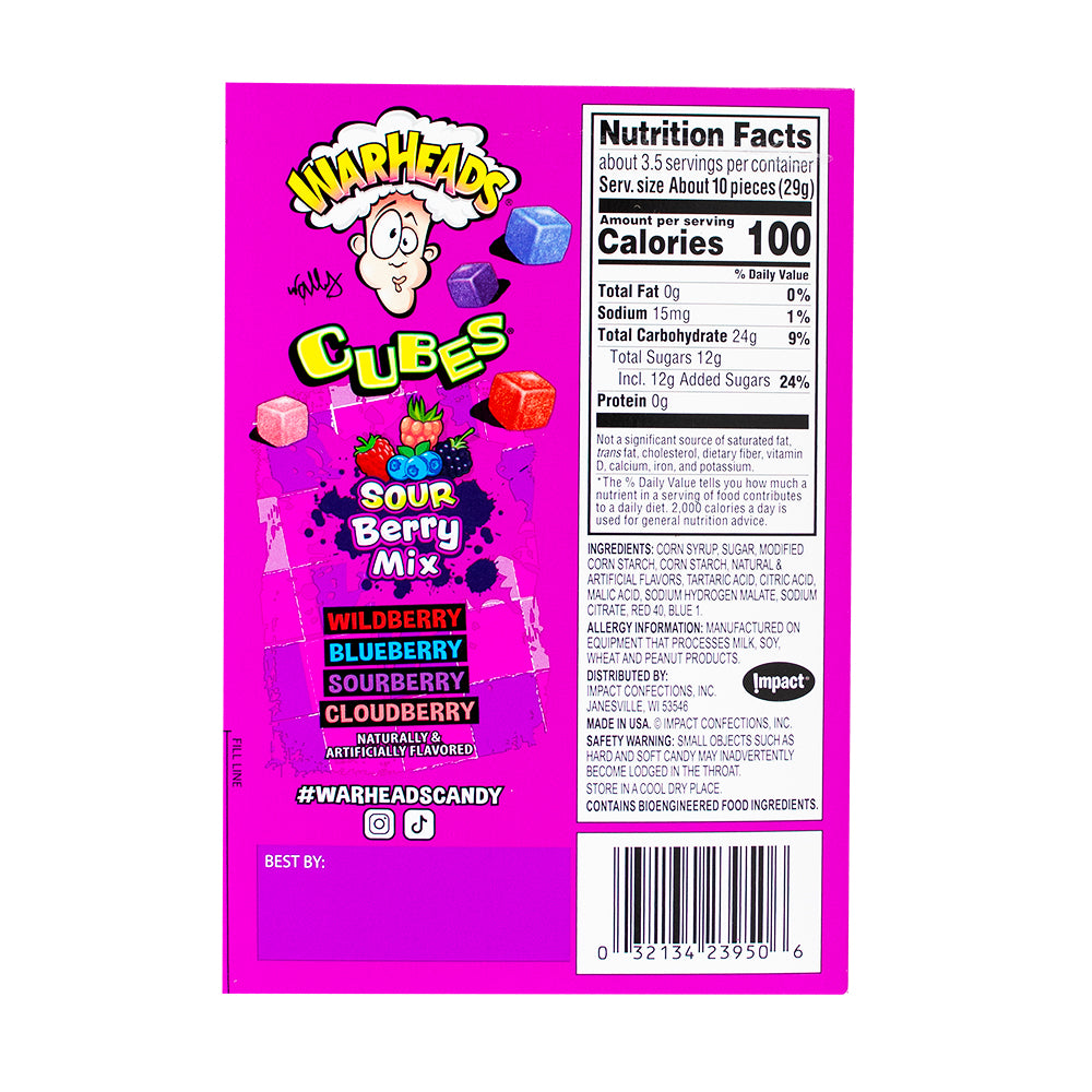 Warheads Theater Box Berry Cubes - 99g  Nutrition Facts Ingredients
