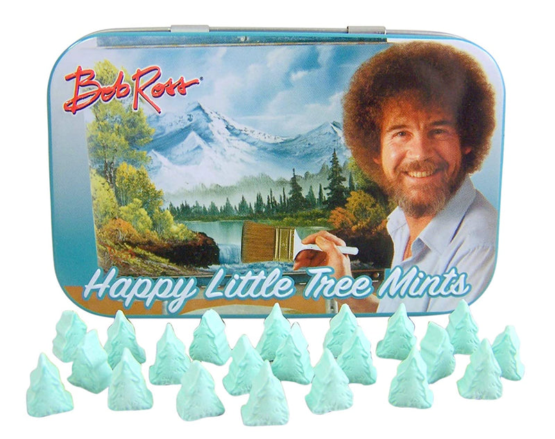 Bob Ross Happy Little Tree Mints Candy candies imported goods snacks snack imports treats gifts gift sets gag gifts fun funny exclusive limited special edition unique flavours import retro nostalgic old fashioned childhood candy shipped to Canada America world-wide international shipping online candy store mint novelty gift artist art lovers fun christmas stocking stuffer holiday edition