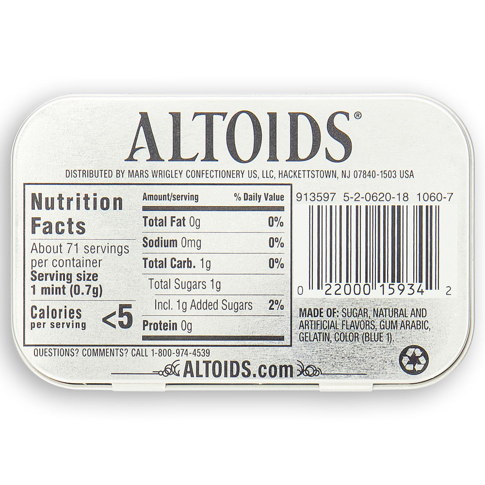 Altoids Wintergreen Mints 1.76oz Back Ingredients