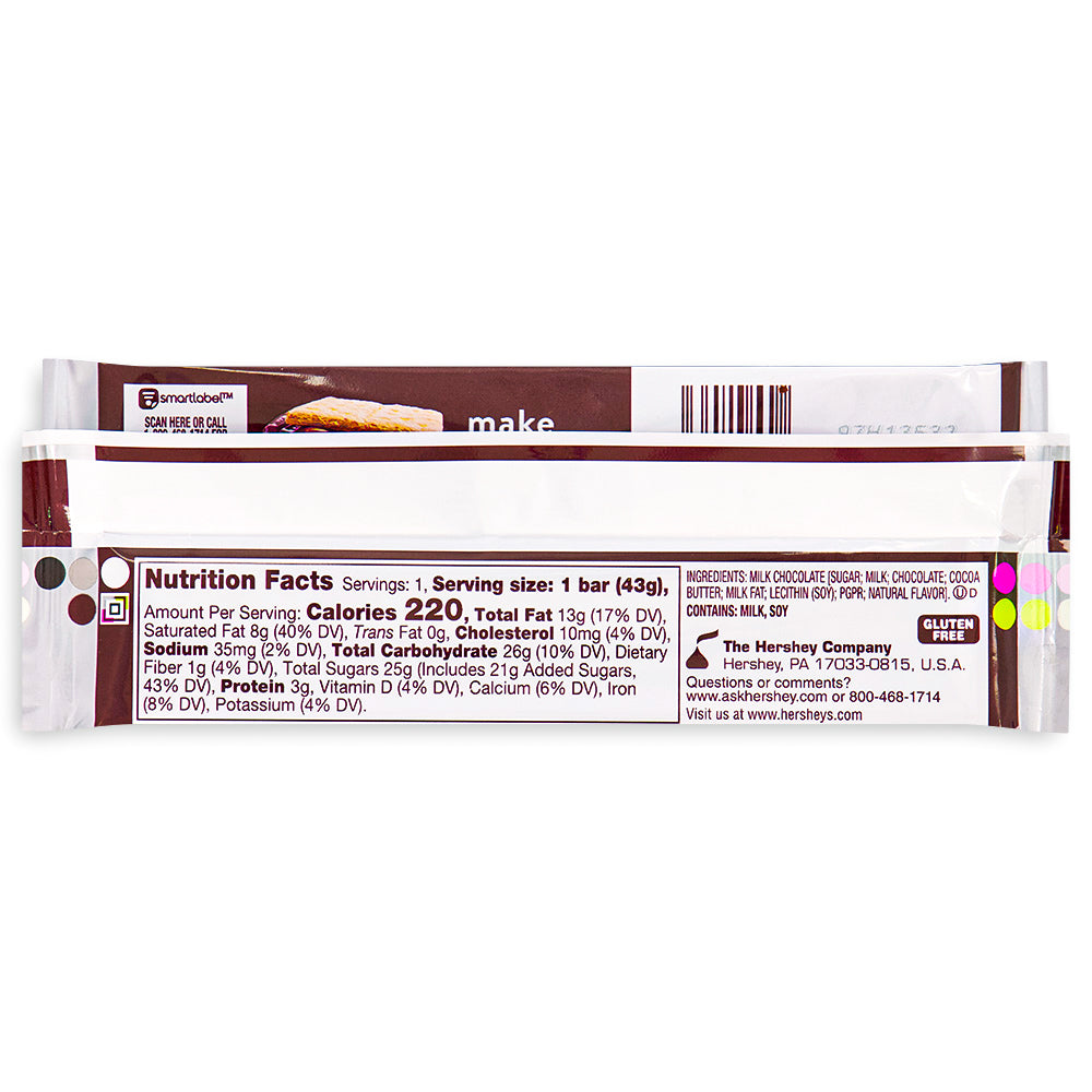 Hershey Chocolate Bar - American Chocolate Bars-1.55oz - Nutrition Facts - Ingredients 1.55oz  Back