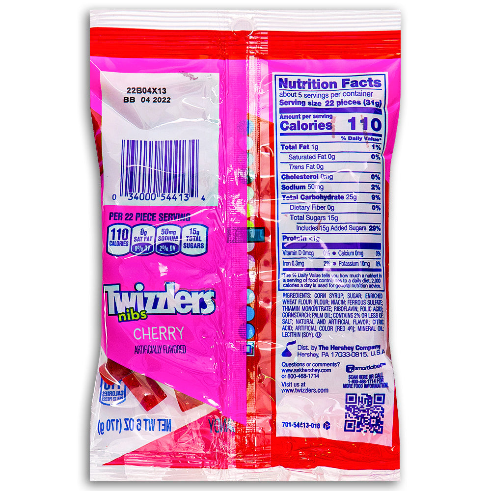 Twizzlers Nibs Cherry Licorice Candy 6oz Back