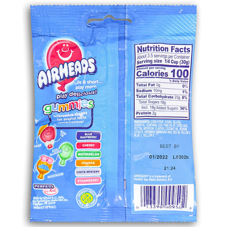 Airheads Gummies Original Fruit Gummy Candy 3.8 oz Back Ingredients