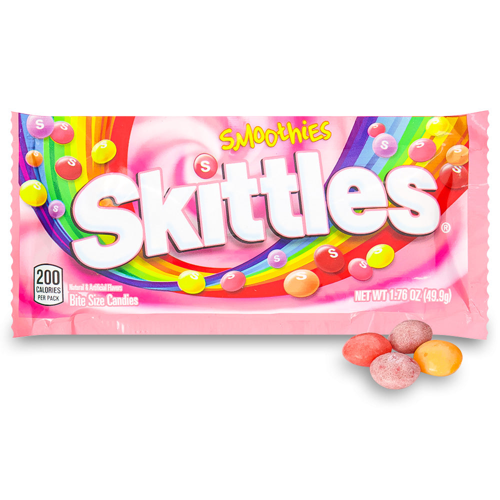 Skittles Smoothies 1.76oz - Skittles Smoothies - Fruit candy blend - Creamy fruit flavours - Tropical candy assortment - Chewy fruit sweets - Colouful candy treats - Smooth texture - Fruity candy mix - Snack-sized indulgence - Candy with creamy centers
