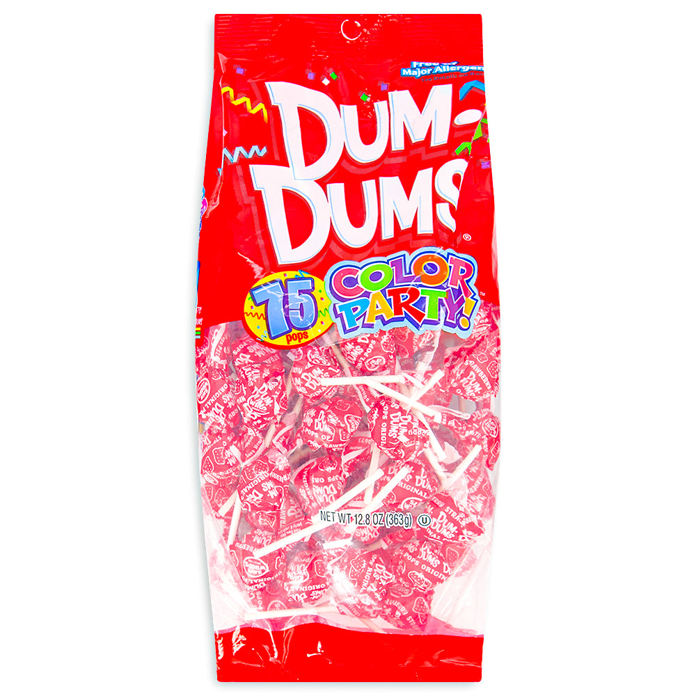 Dum Dums Color Party Red Strawberry Lollipops 75 CT Front