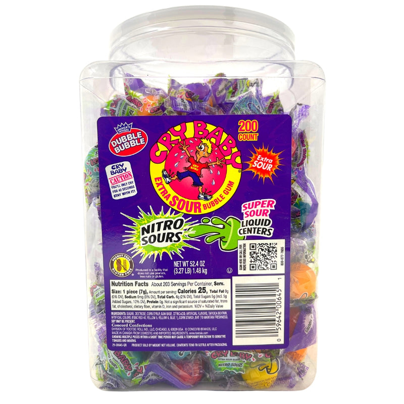 Cry Baby Nitro Sours Extra Sour Bubble Gum-200 CT Jar