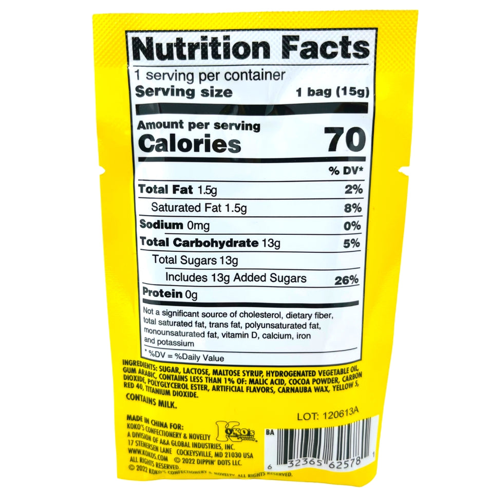 Dippin' Dots Popping Candy - 0.53oz - Nutrition Facts - Dippin' Dots Popping Candy - Popping candy - Dippin Dots - Dippin Dots Candy - Pop rocks candy - Assorted flavours popping candy