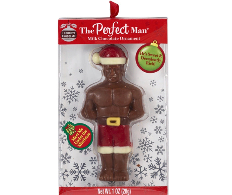 The Perfect Man Milk Chocolate Ornament - 28g regal confections holiday stocking stuffer Christmas ornament tree funny gag gift quirky fun present women's for her girls hanging gift holidays