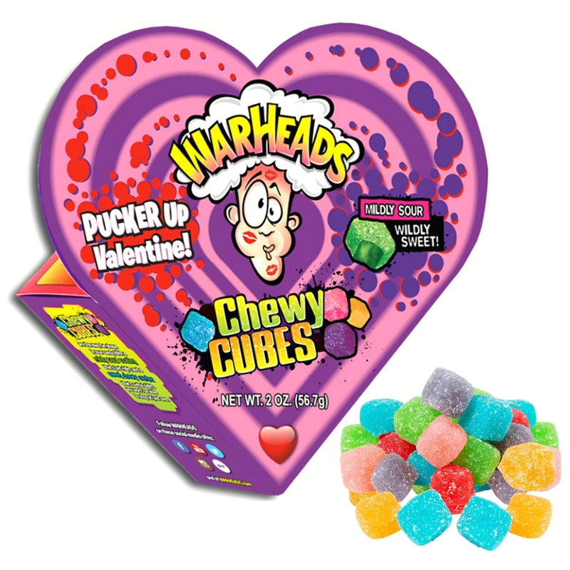 Valentine Warheads Valentine Chewy Cubes Paper Heart Box - 2oz