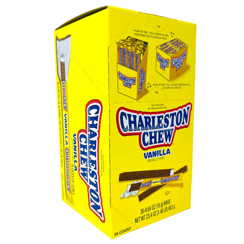 Charleston Chew Vanilla Lines 36ct - Box - Charleston Chew Vanilla Lines, Chewy nougat candy, Vanilla-flavoured candy strips, Rich chocolate coating, Nostalgic candy experience, Classic vanilla chew, Indulgent candy treat, Fun twist on candy classics, Chewy and delicious, Vanilla joy in every bite - Charleston Chew - Nougat Candy - Nougat Chocolate