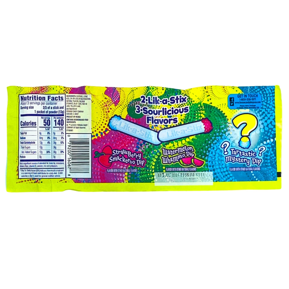 Fun Dip Sour 3 Flavour Pack - 39.6g - Nutrition Facts