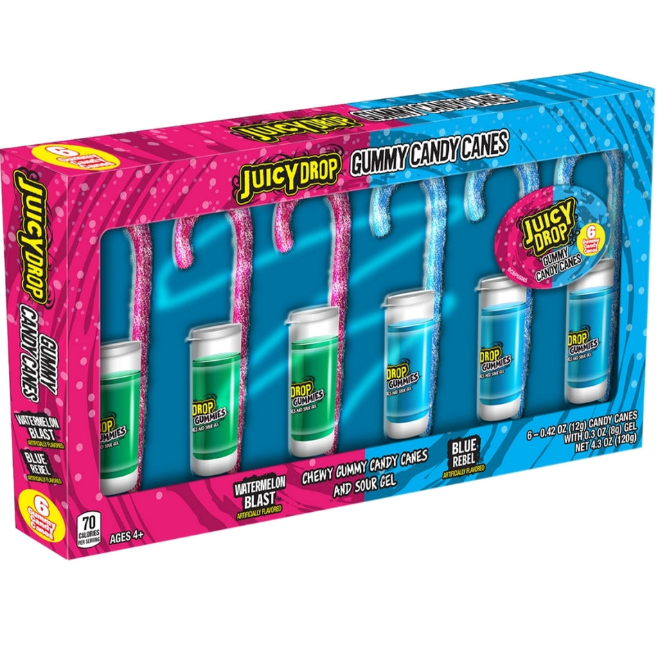 Juicy Drop Sour Gummy Candy Canes - 6 Pack