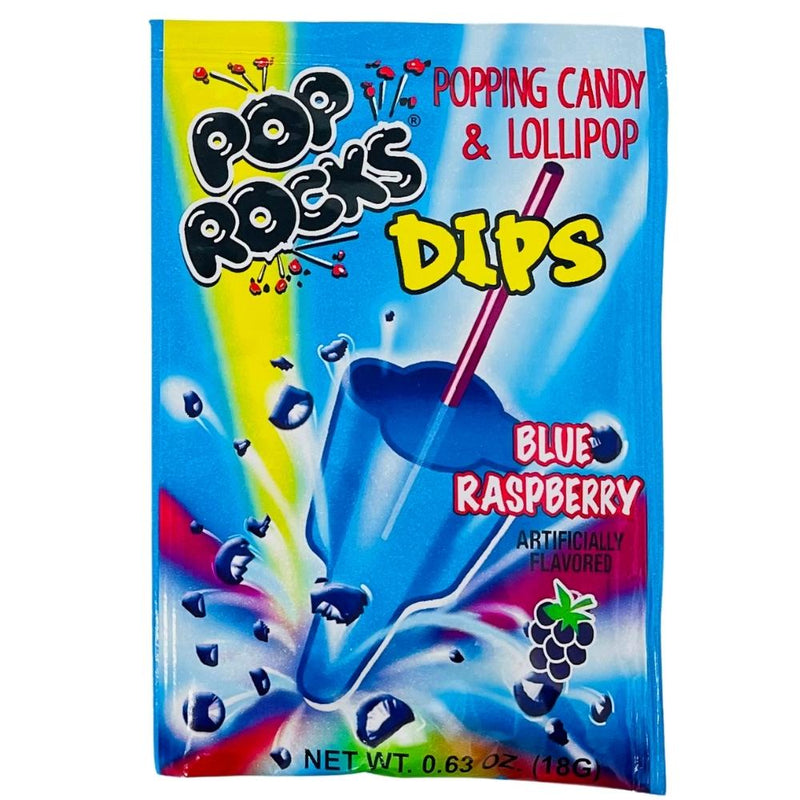 Pop Rocks Dips Sour Blue Raspberry Popping Candy and Lollipop