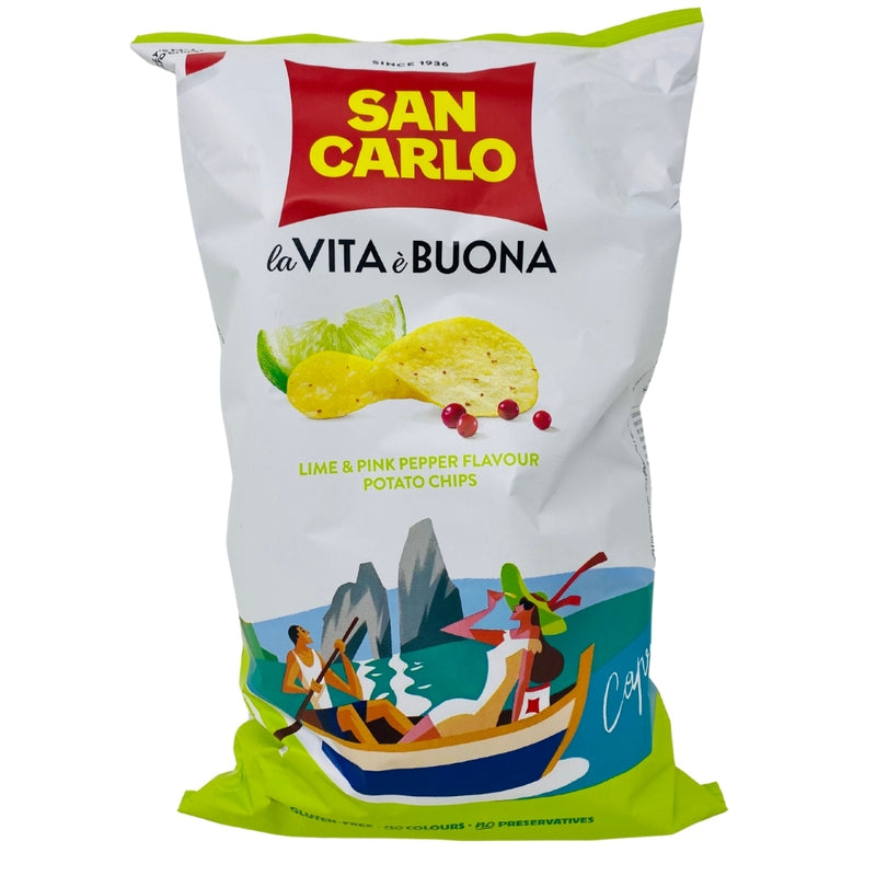 San Carlo La Vita e Buona Lime & Pink Pepper Flavour - 150g - Potato Chips - Snack - Charcuterie Board - San Carlo Chips - Italian Chips - San Carlo la Vita e Buona