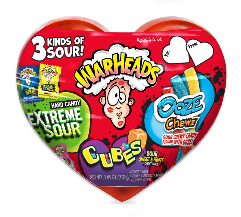Valentine Warheads Sour Plastic Heart Scrambler 3 Pack - 3.75oz