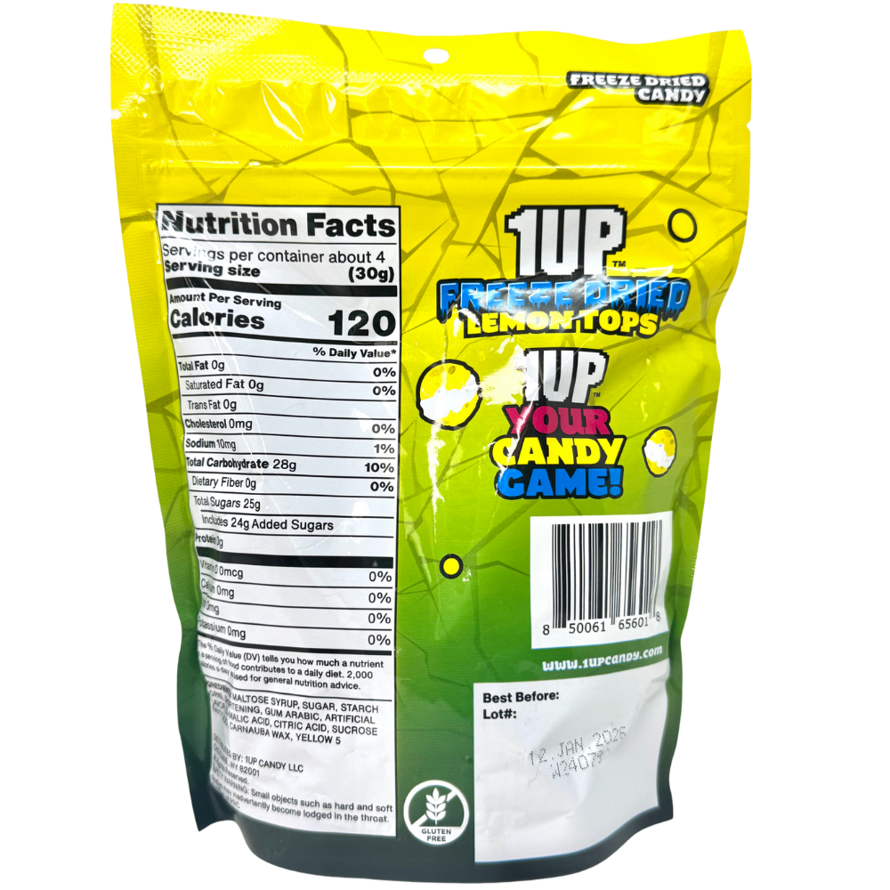 1up 1UP Freeze Dried Lemon Tops - 2oz | Candy Funhouse – Candy Funhouse CA