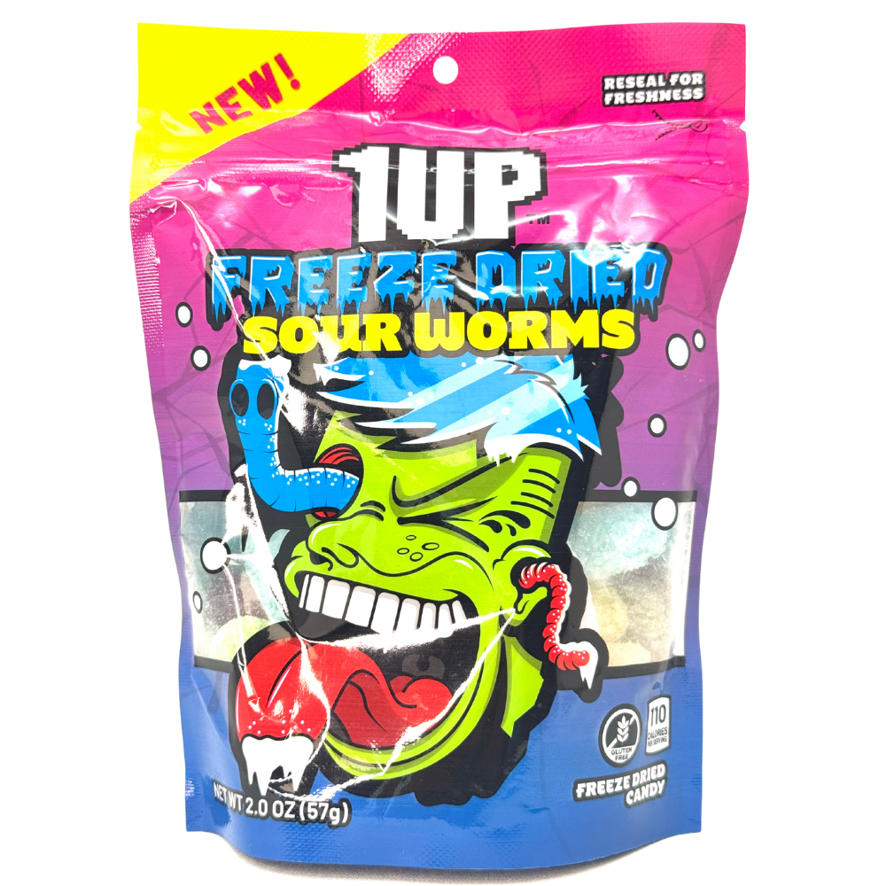 1up 1UP Freeze Dried Sour Worms - 2oz | Candy Funhouse – Candy Funhouse CA