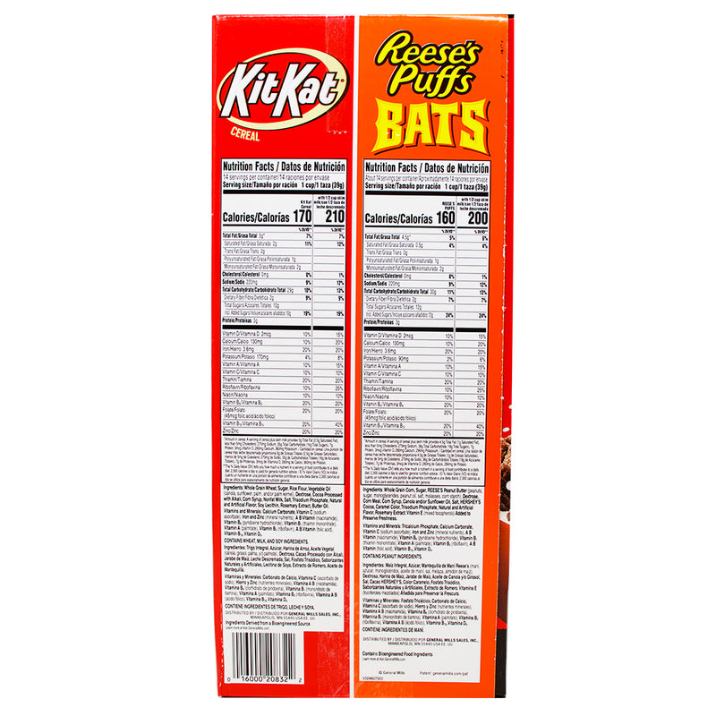 Reese's Puffs Bats & Kit Kat Cereal - 38oz Nutrition Facts Ingredients  - American Cereal - Kit Kat Cereal - Reeses Puffs Cereal
