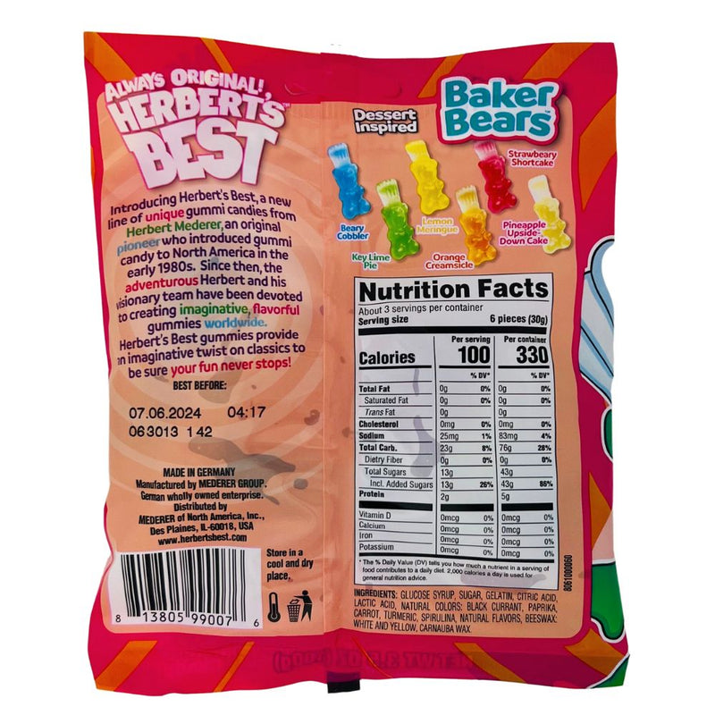 Herberts Best Baker Bears - 3.5oz -Nutrition facts-Ingredients-Gummy Bears