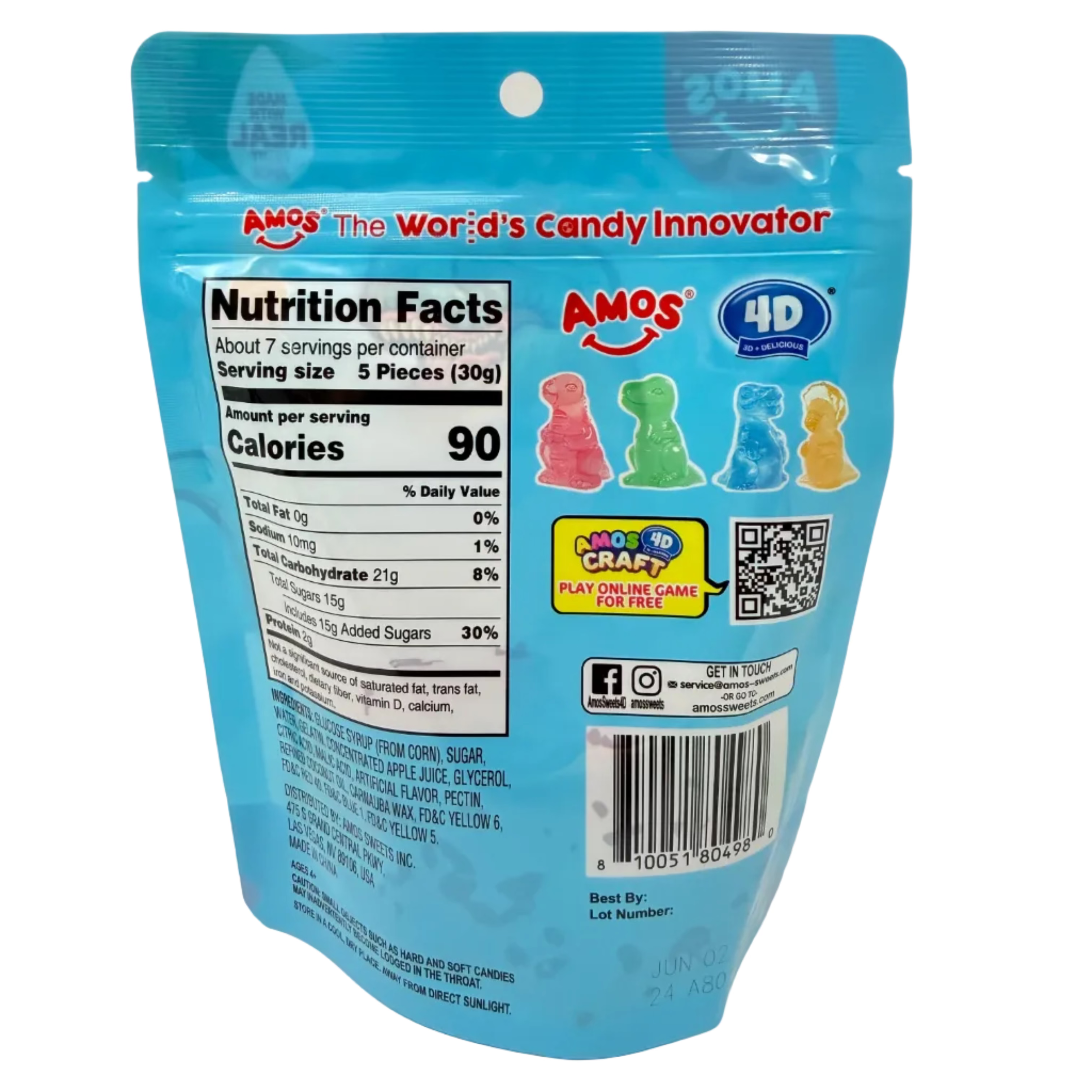Amos 4D Gummy Dinosaurs - 7oz Nutrition Facts and Ingredients