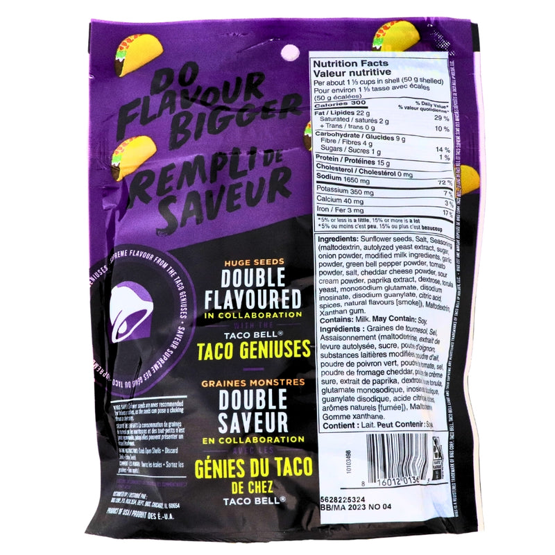 BIGS Taco Supreme Sunflower Seeds 140 g Nutrient Facts Ingredients