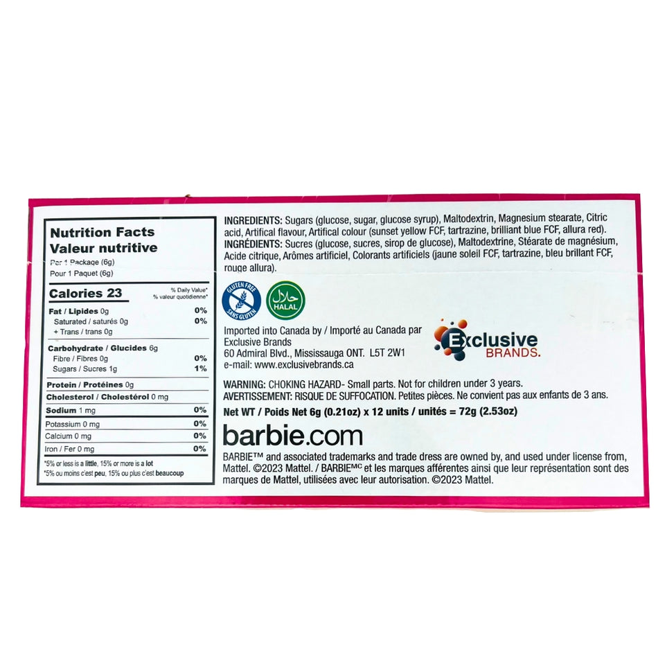 Barbie Candy Case - Halal Candy - Nutrition Facts-Ingredients- Candy Funhouse