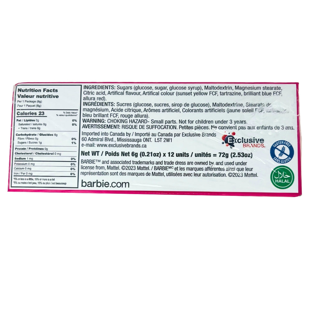 Barbie Stamp with Candy Nutrition Facts Ingredients- Candy Funhouse