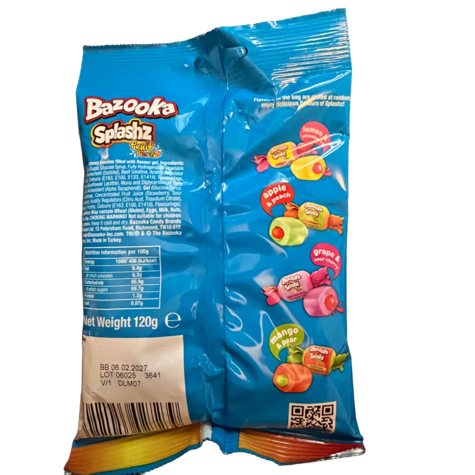 Bazooka Splashz Fruit Fiesta Chews (UK) - 120g Ingredients