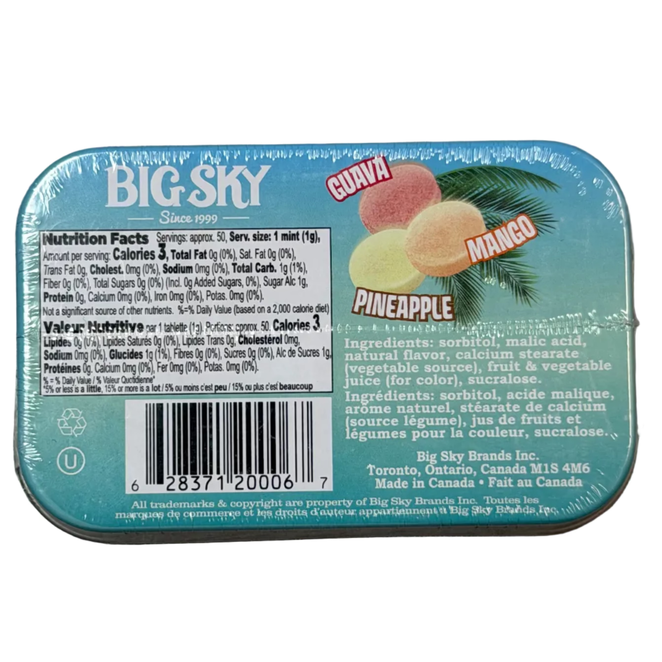 Big Sky Mints Tropical Mix - 1.76oz Nutrition Facts and Ingredients