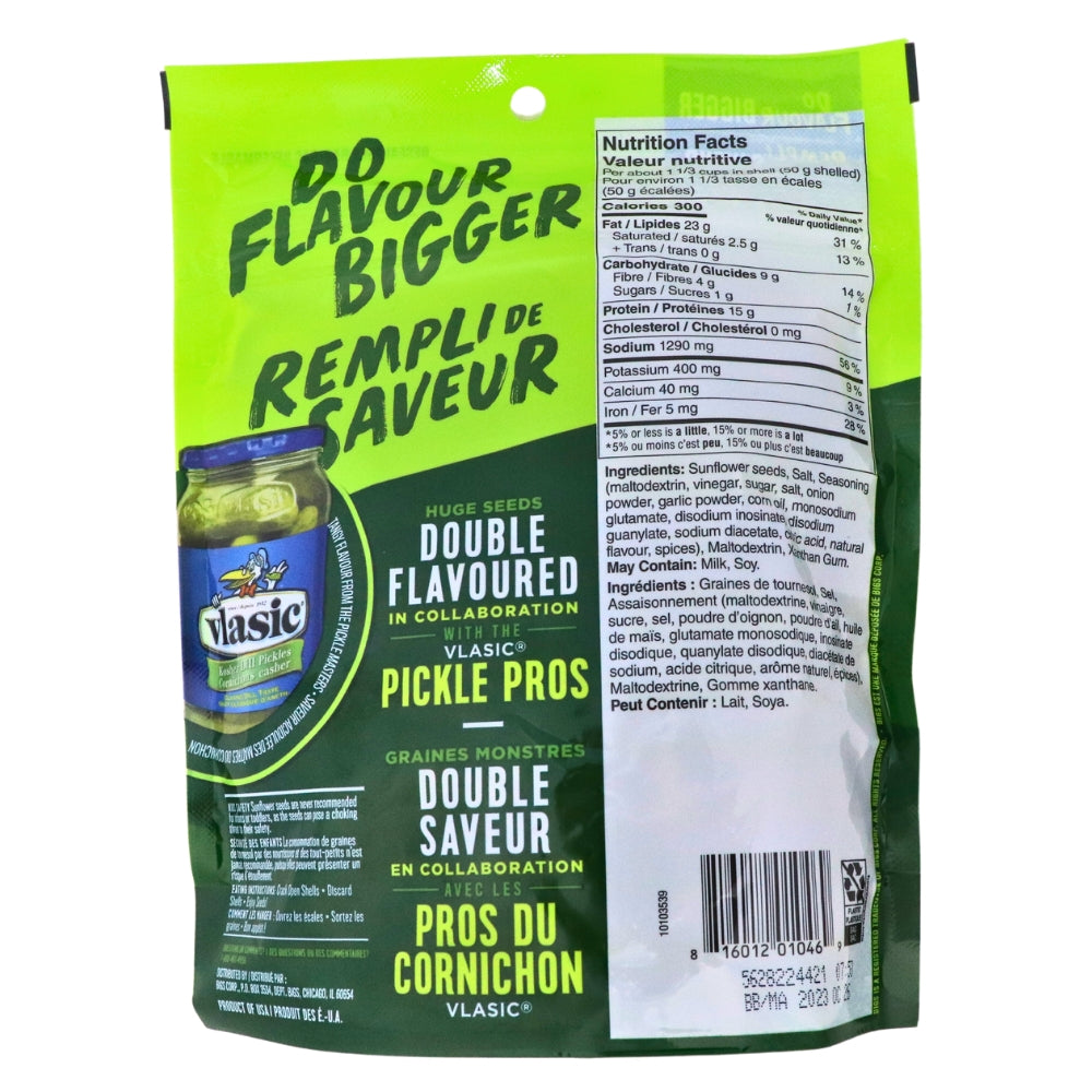 Bigs Vlasic Dill Pickle Sunflower Seeds - 140g Nutrient Facts Ingredients