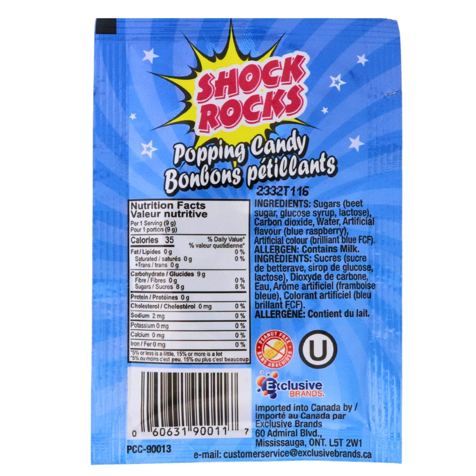 Shock Rocks Popping Candy Blue Raspberry 9g Back Ingredients