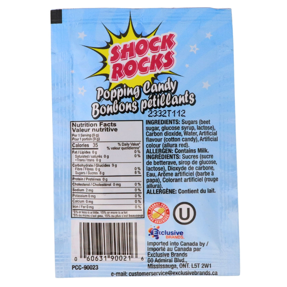 Shock Rocks Popping Candy Cotton Candy 9g Ingredients Nutrition Facts