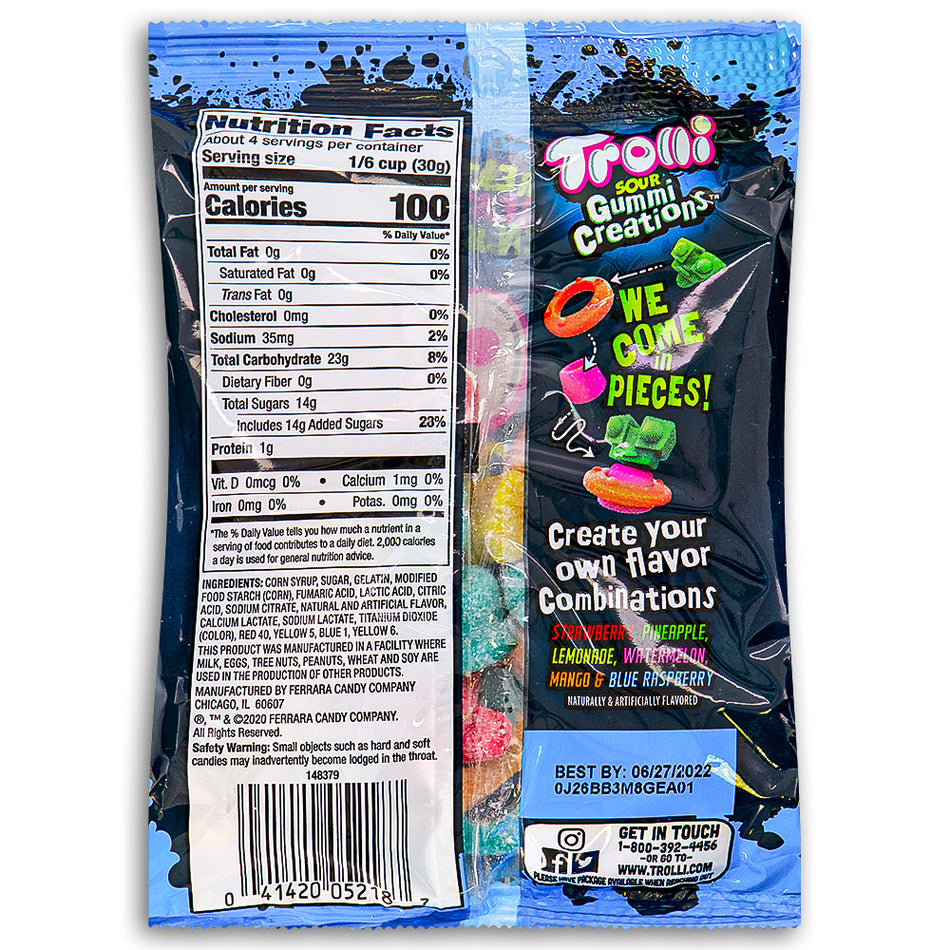 Trolli Sour Gummi Creations Martian Mix - 4.25oz **BB 2024/May/07**  Nutrition Facts Ingredients - Trolli - Trolli Candy - Trolli Sour Gummi Creations - Gummy Candy - Trolli Sour Gummi Creations Martian Mix - Trolli Martian Mix - Martian Candy