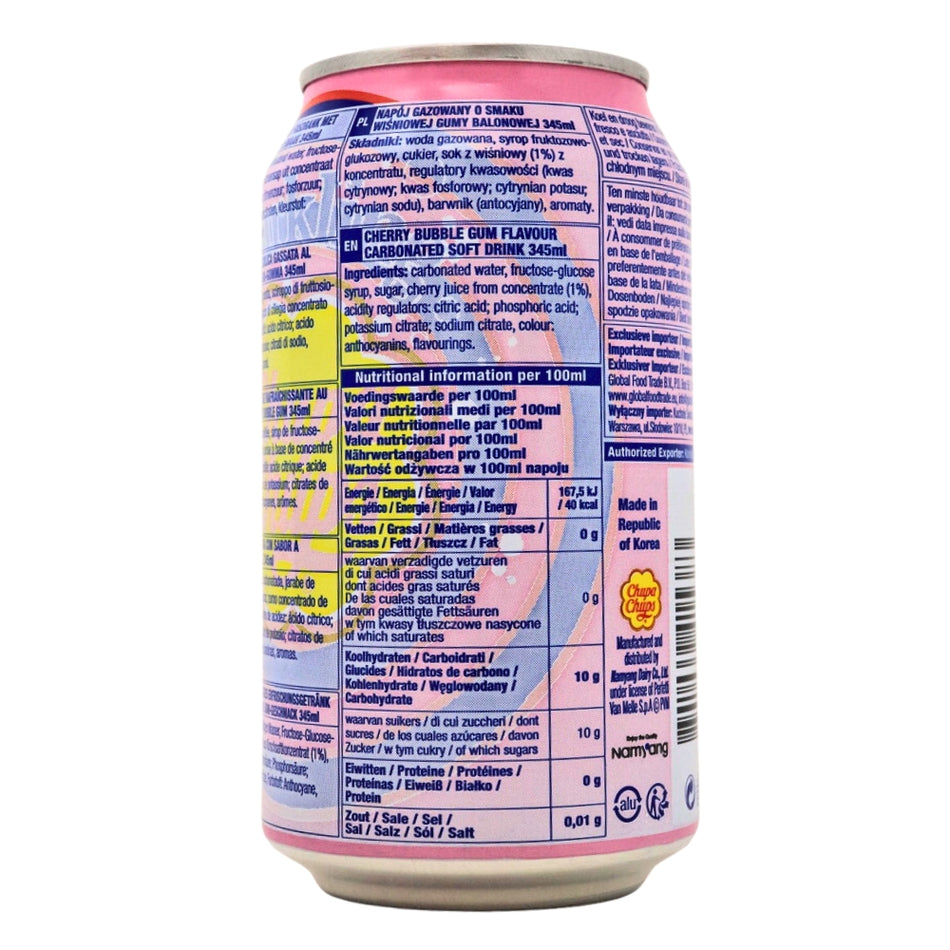 Chupa Chups Sparkling Cherry Bubble Gum - 345mL Nutrient Facts Ingredients-Soda Pop from Chupa Chups