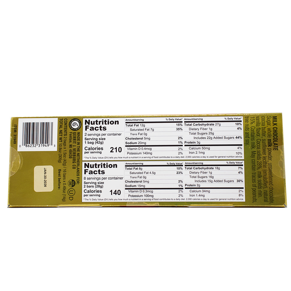 Fort Knox Gold Bar - 10.8oz Nutrition Facts Ingredients - Chocolate Bar - Belgian Chocolate